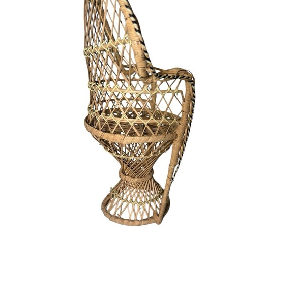 Wicker Peacock Chair Fan Back Rattan Doll Plush Plant Stand Small Boho Decor 15” - Picture 10 of 12